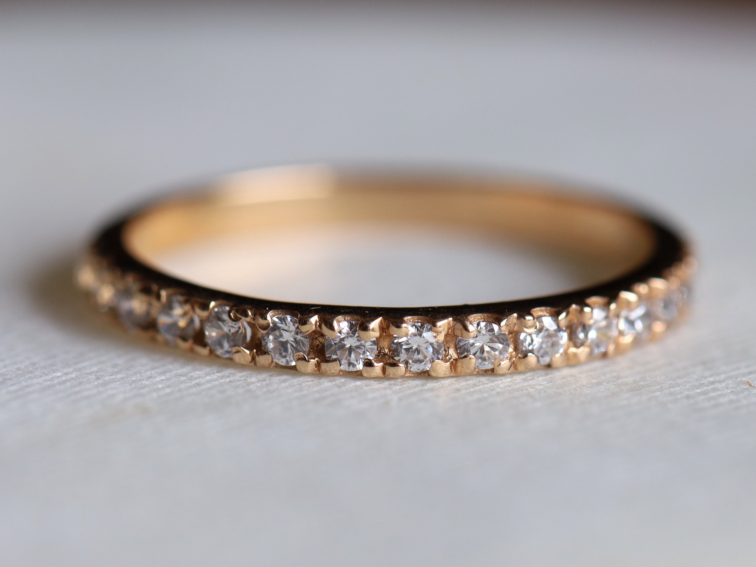 Diamond Wedding Ring | Thin Diamond Stacking Ring | 2mm Half Eternity Wedding Band -