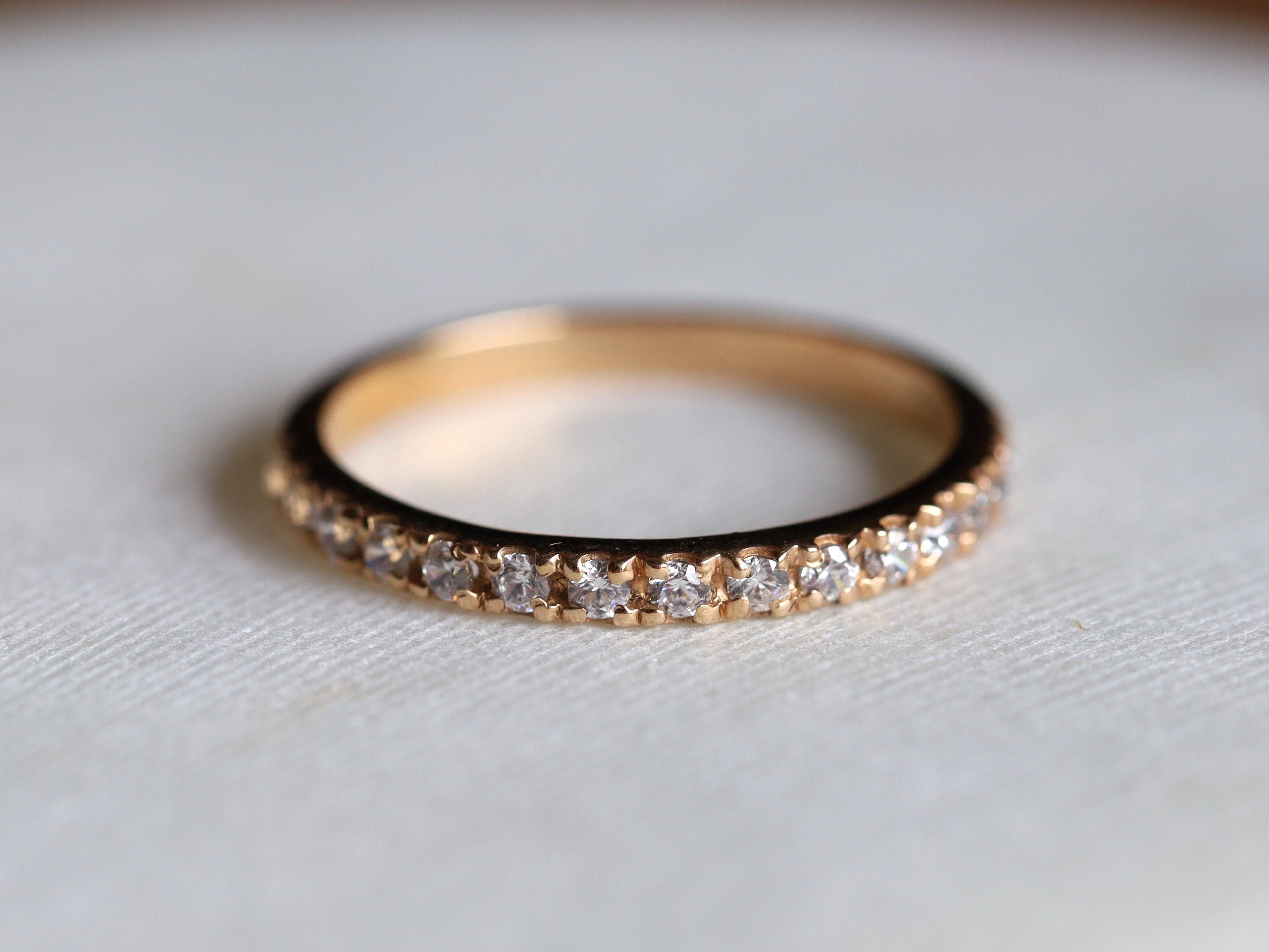 Diamond Wedding Ring | Thin Diamond Stacking Ring | 2mm Half Eternity Wedding Band -