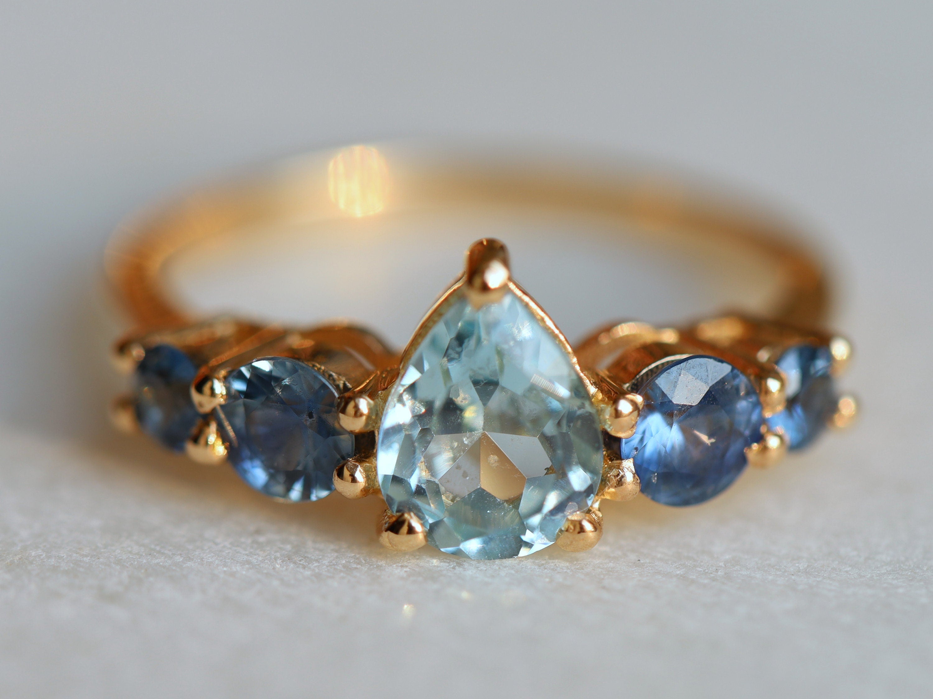 Aquamarine Engagement Ring | Blue Sapphire Cluster Ring | Five Stone Colorful Engagement Ring -