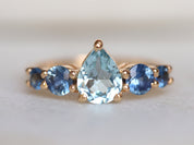 Aquamarine Engagement Ring | Blue Sapphire Cluster Ring | Five Stone Colorful Engagement Ring -