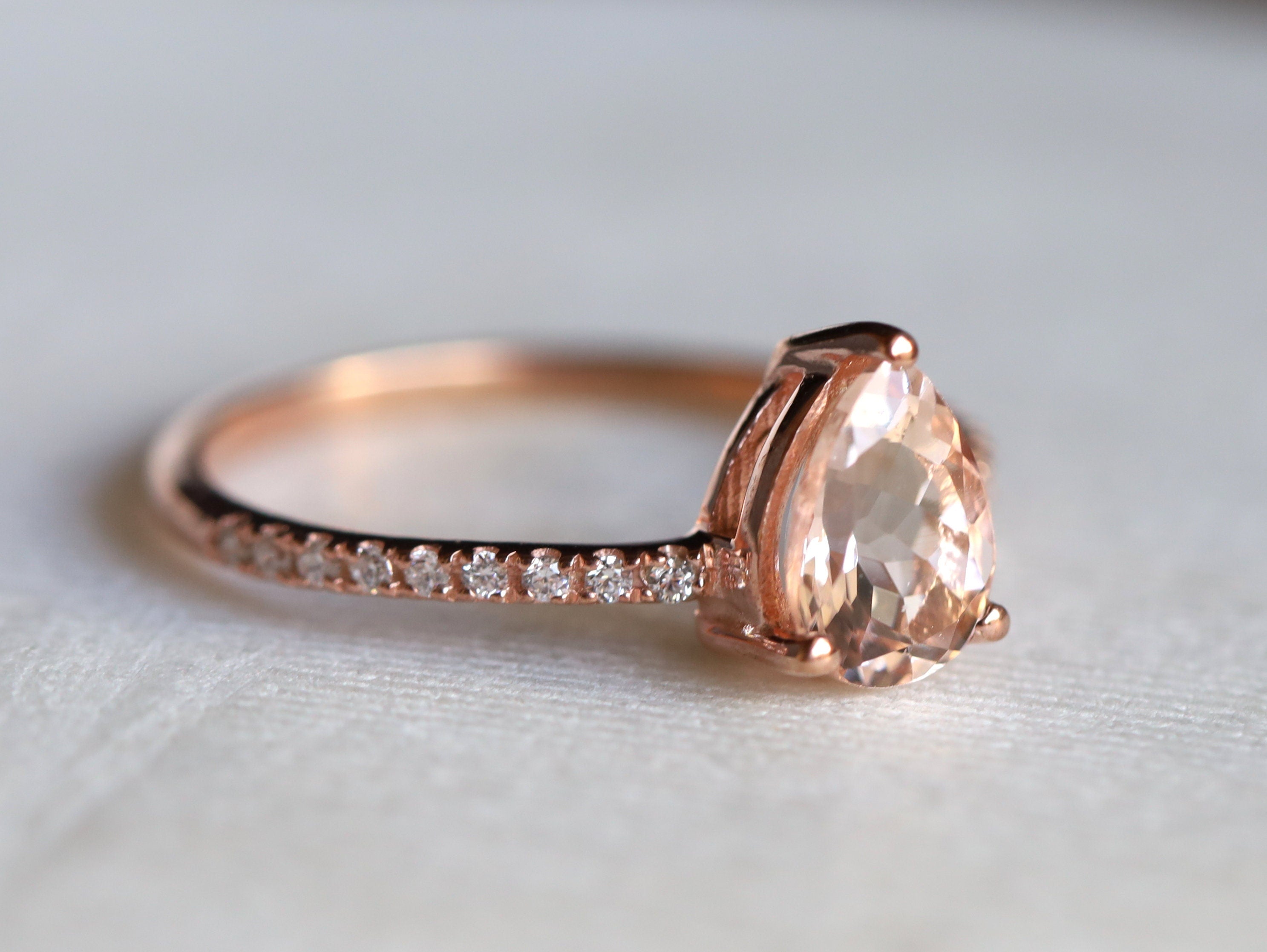 Morganite Engagement Ring | Pear Cut Twig Rose Gold | March Birthstone | Peach Morganite -
