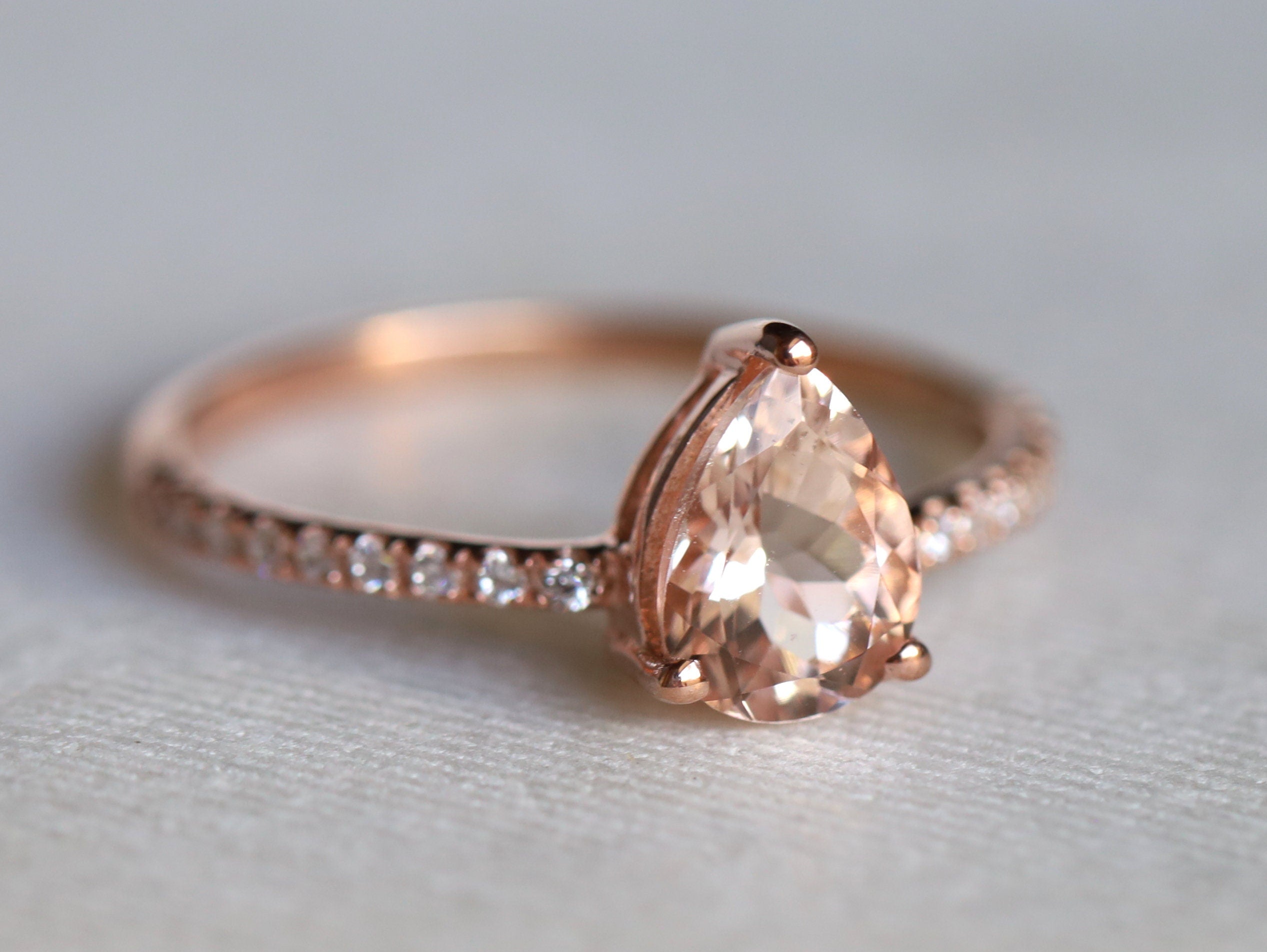Morganite Engagement Ring | Pear Cut Twig Rose Gold | March Birthstone | Peach Morganite -