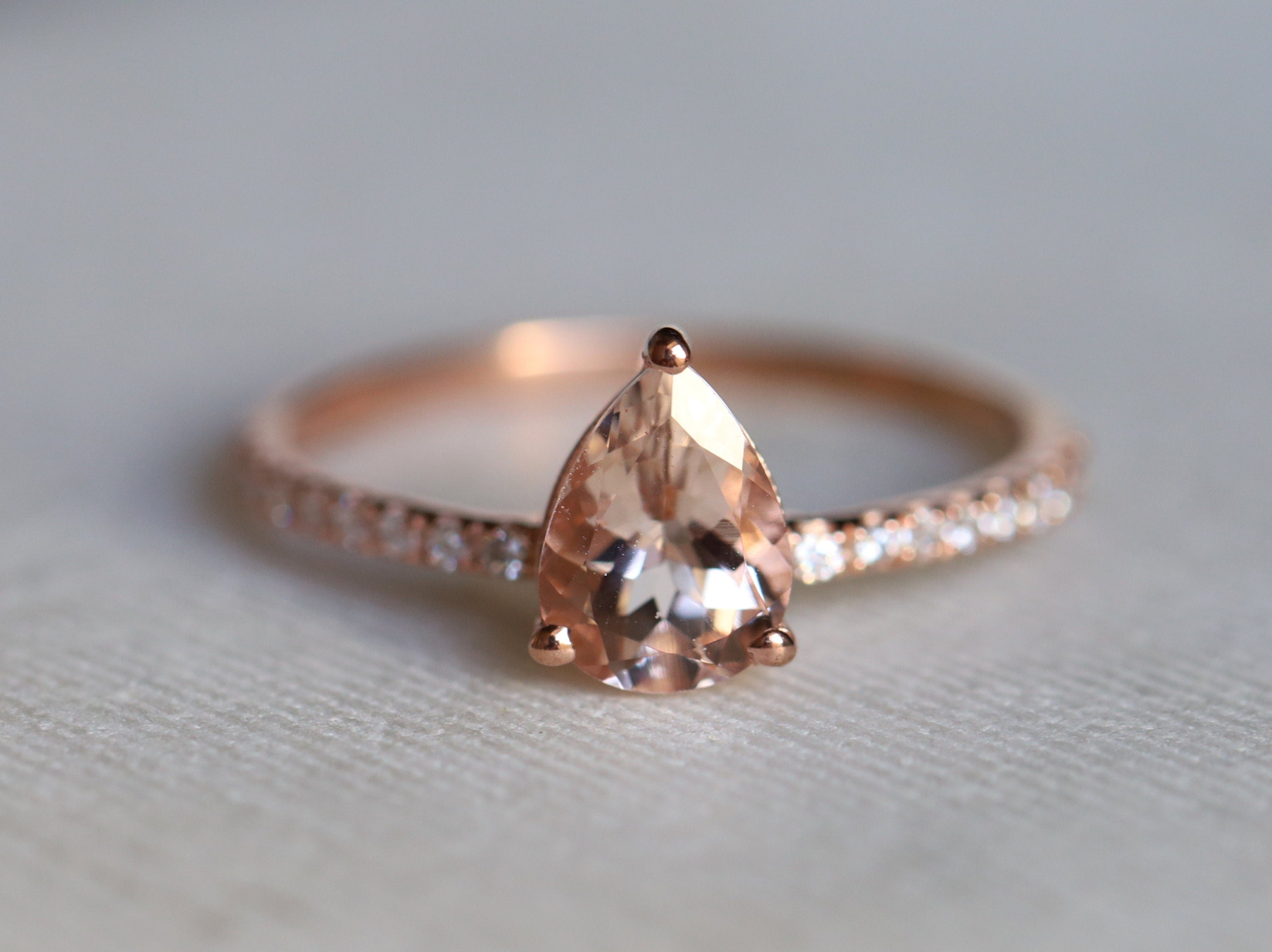 Morganite Engagement Ring | Pear Cut Twig Rose Gold | March Birthstone | Peach Morganite -