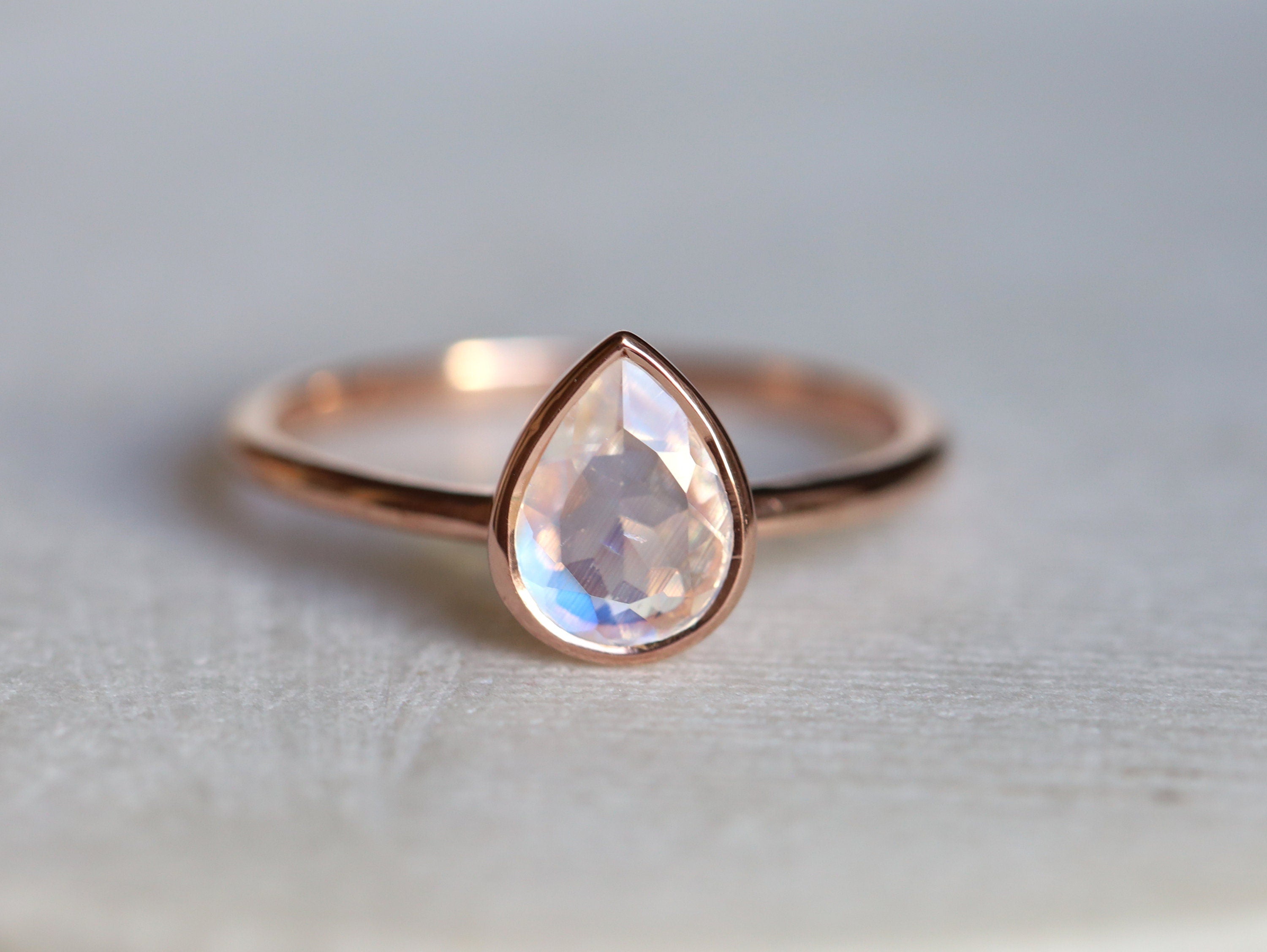 Pear Cut AAA Rainbow Moonstone Ring | Moonstone Engagement Ring | Anniversary Gift -