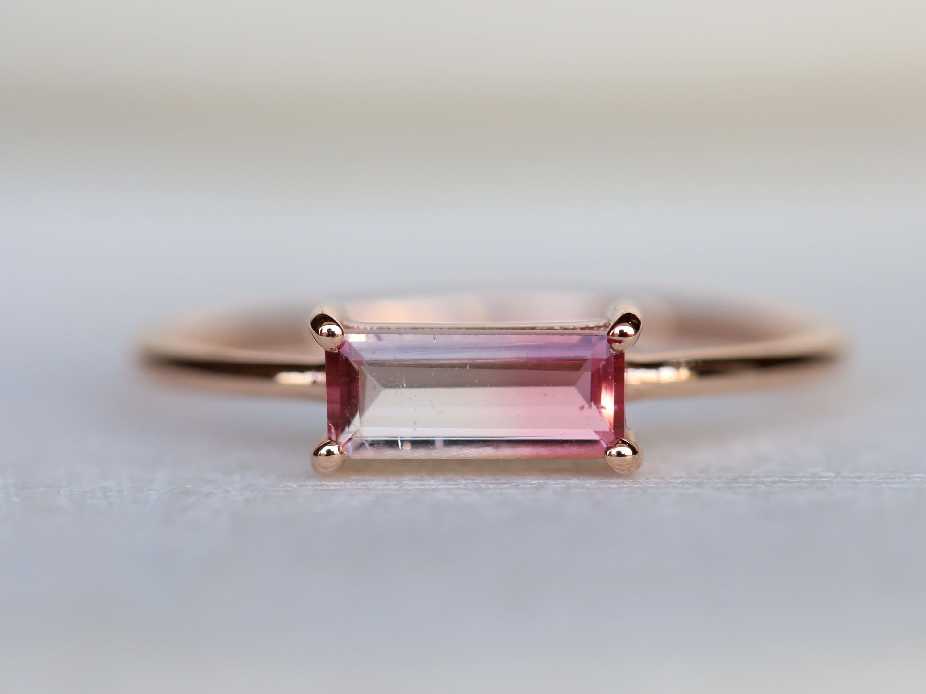 Watermelon Tourmaline Ring | Bicolor Tourmaline | Tourmaline Baguette Stacking Ring -