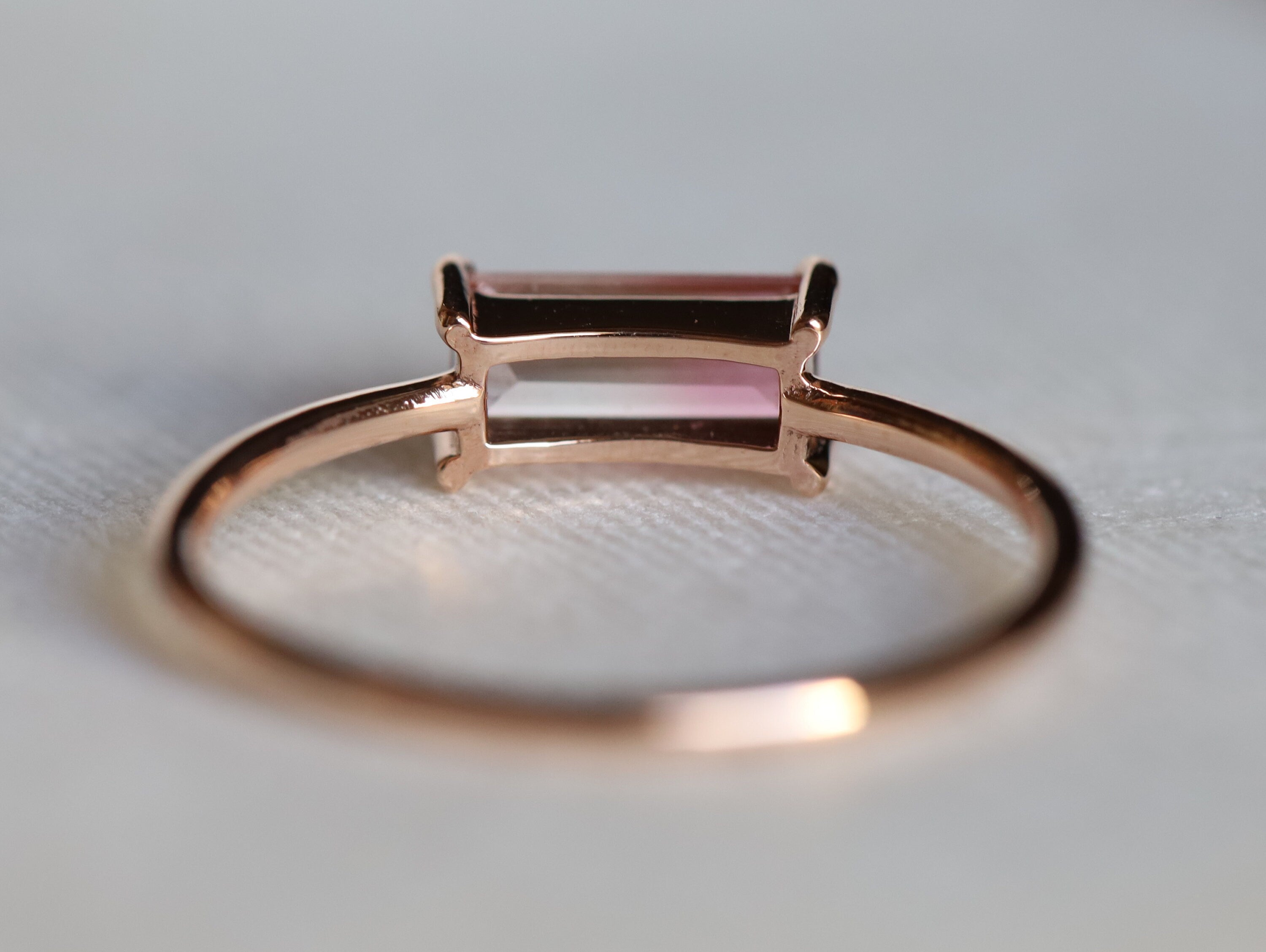 Watermelon Tourmaline Ring | Bicolor Tourmaline | Tourmaline Baguette Stacking Ring -