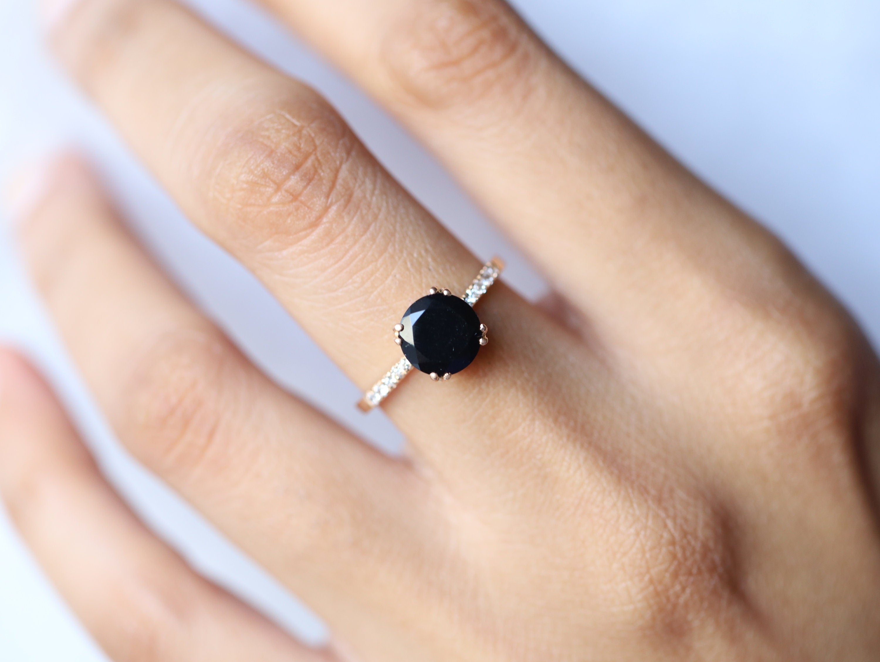 2ct Black Diamond Engagement Ring | Solitaire Round Cut Diamond Ring | Anniversary Gift -
