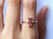 Watermelon Tourmaline Ring | Tourmaline Baguette | Tourmaline & Diamond Engagement -