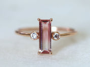 Watermelon Tourmaline Ring | Tourmaline Baguette | Tourmaline & Diamond Engagement -