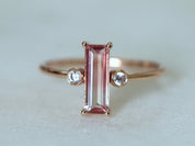 Watermelon Tourmaline Ring | Tourmaline Baguette | Tourmaline & Diamond Engagement -