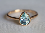 Pear Cut Aquamarine Engagement Ring | Basic Bezel Set March Birthstone Ring -