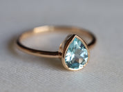 Pear Cut Aquamarine Engagement Ring | Basic Bezel Set March Birthstone Ring -