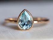Pear Cut Aquamarine Engagement Ring | Basic Bezel Set March Birthstone Ring -