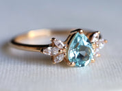 Aquamarine & Diamond Engagement Ring | Pear Cut Engagement Ring | March Birthstone -