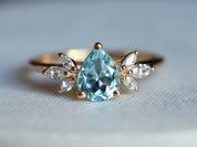 Aquamarine & Diamond Engagement Ring | Pear Cut Engagement Ring | March Birthstone -