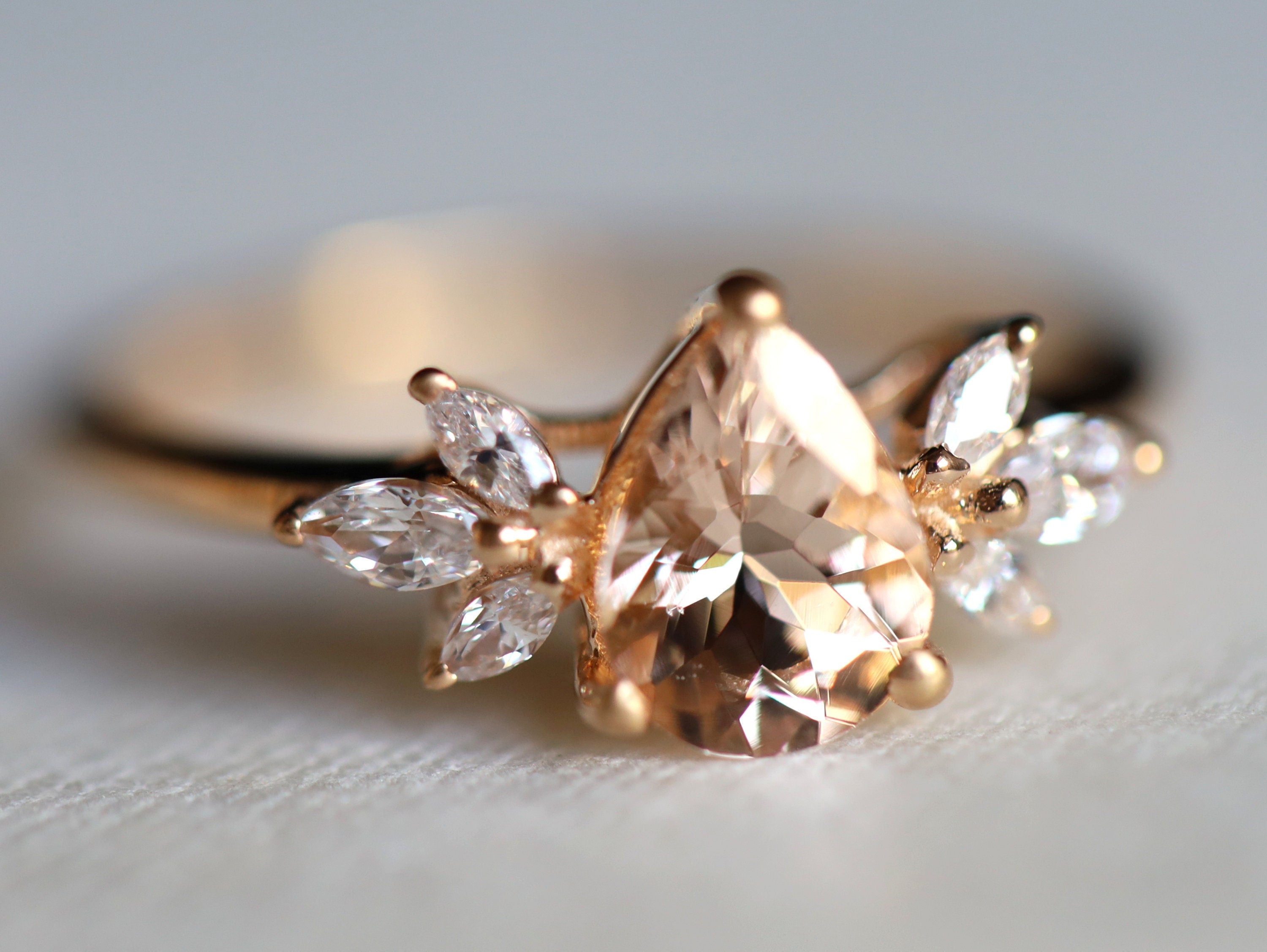 Morganite Engagement Ring | Pear Cut Twig Rose Gold Engagement Ring | March Birthstone -
