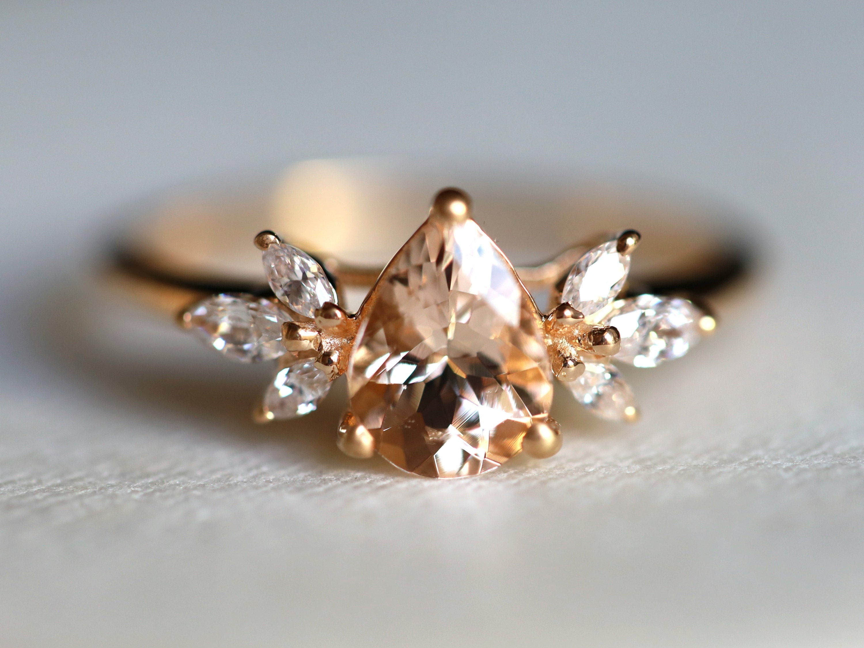 Morganite Engagement Ring | Pear Cut Twig Rose Gold Engagement Ring | March Birthstone -