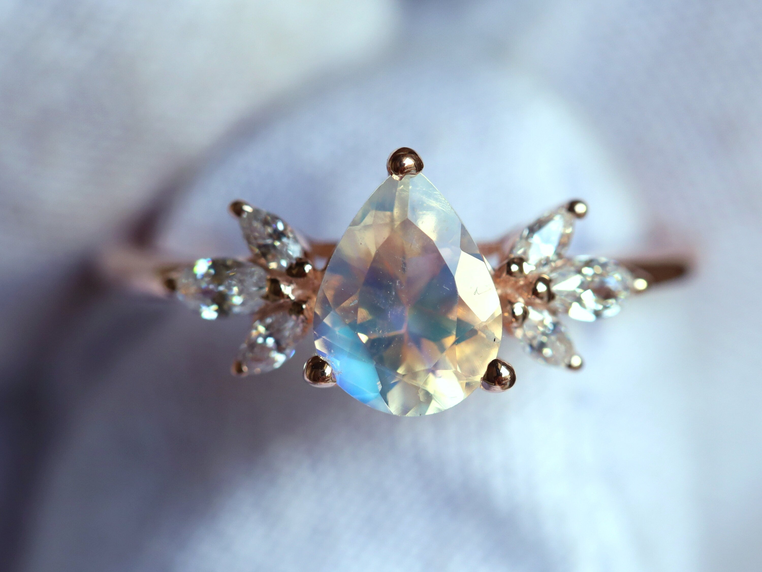 Moonstone & Diamond Engagement Ring | June Birthstone Twig Engagement Ring -