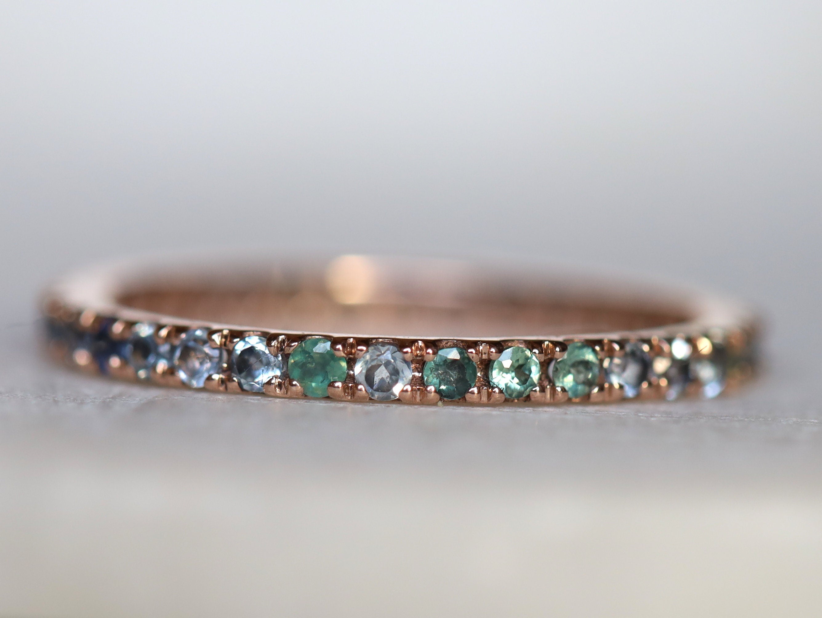 Alexandrite & Aquamarine Full Eternity Ring | Blue Sapphire Wedding Band -