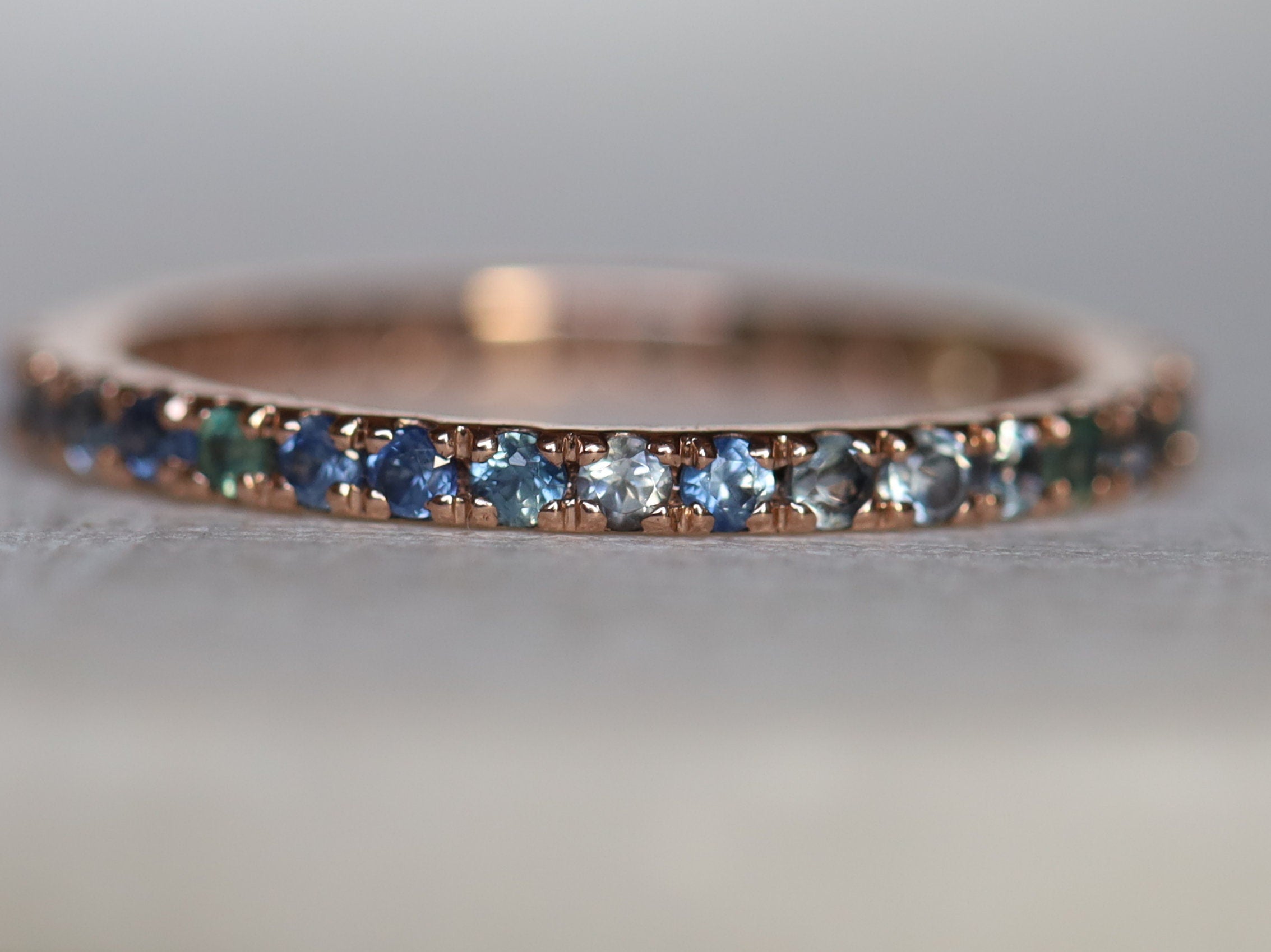 Alexandrite & Aquamarine Full Eternity Ring | Blue Sapphire Wedding Band -