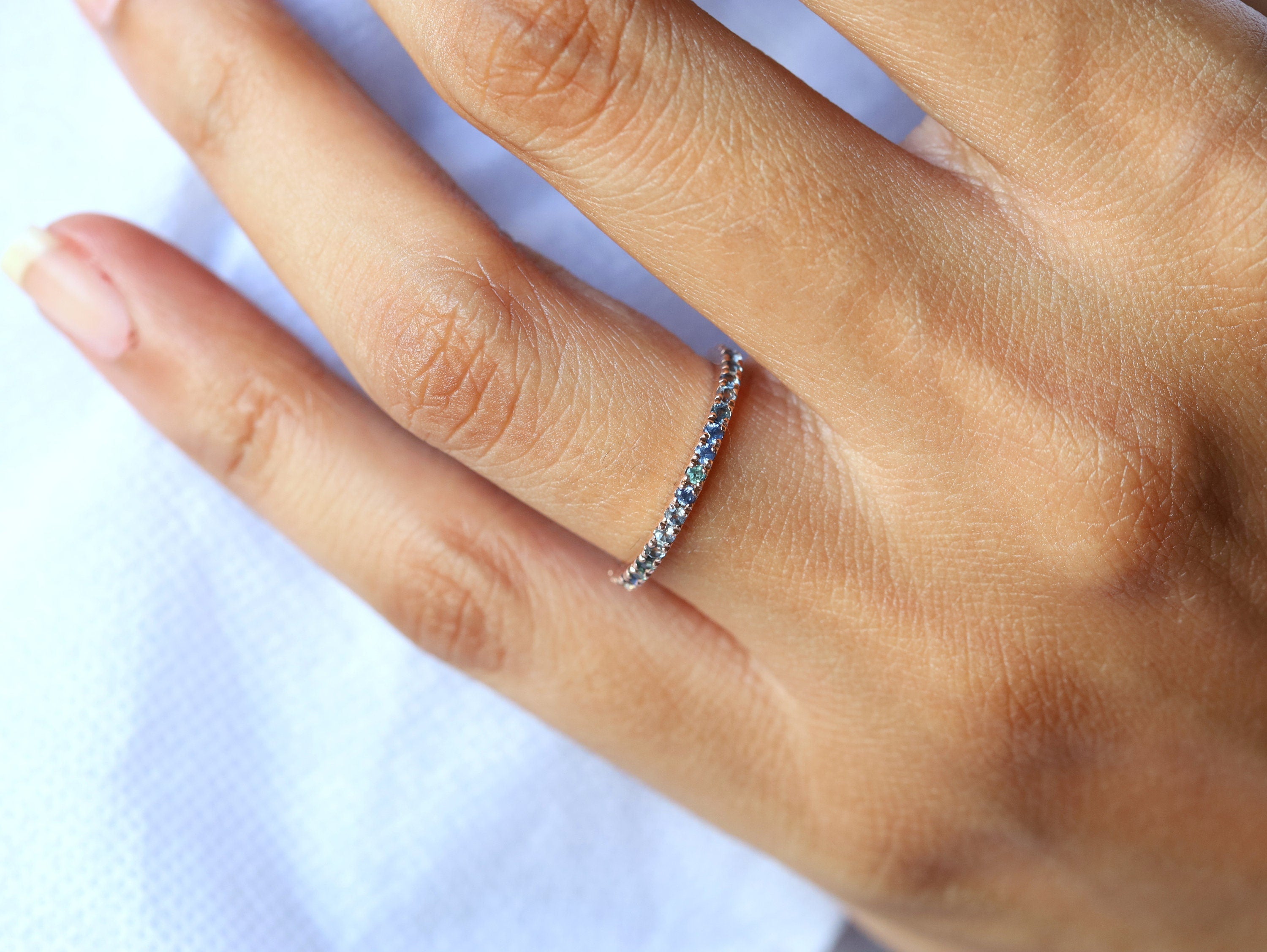 Alexandrite & Aquamarine Full Eternity Ring | Blue Sapphire Wedding Band -