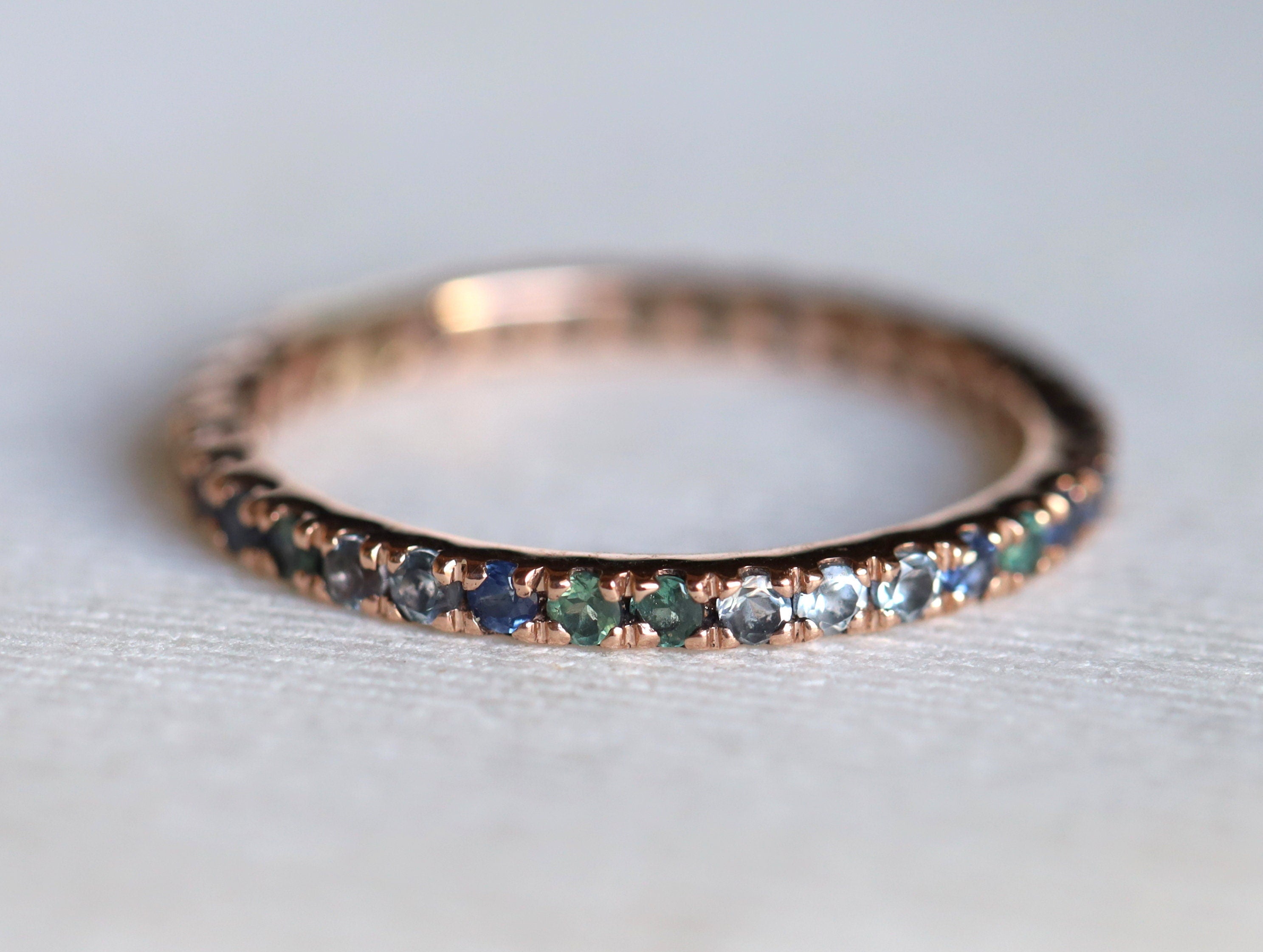 Alexandrite & Aquamarine Full Eternity Ring | Blue Sapphire Wedding Band -