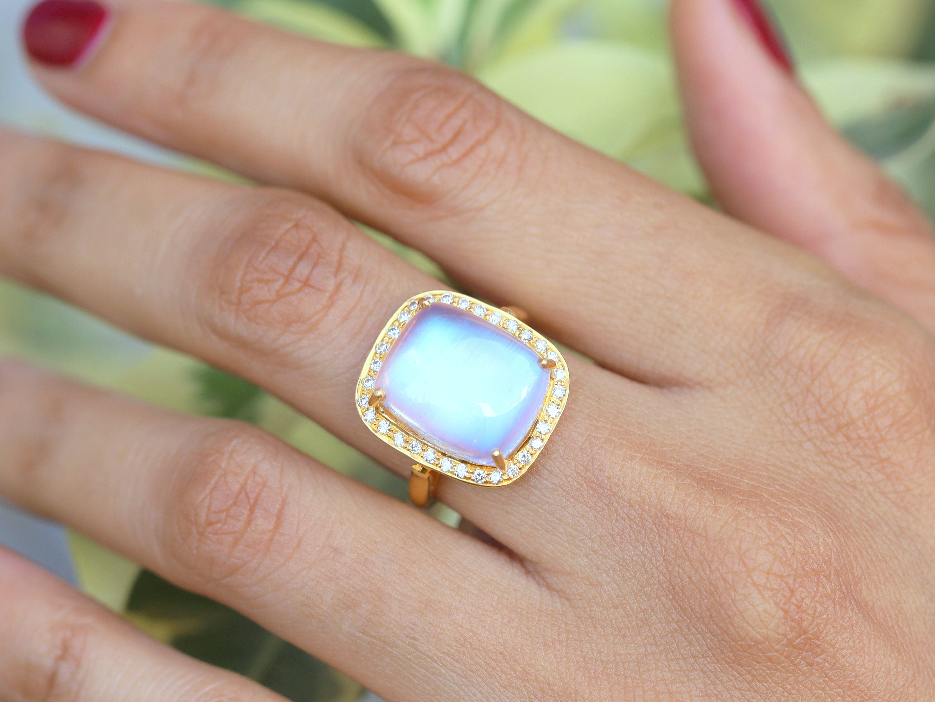 Moonstone Engagement Ring | 10 Carat Vintage Statement Ring | Anniversary Gift for Her -