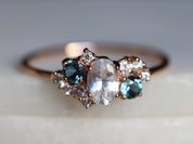 Sapphire Cluster Engagement Ring | White Sapphire Diamond Cluster Ring | Topaz Cluster Ring -