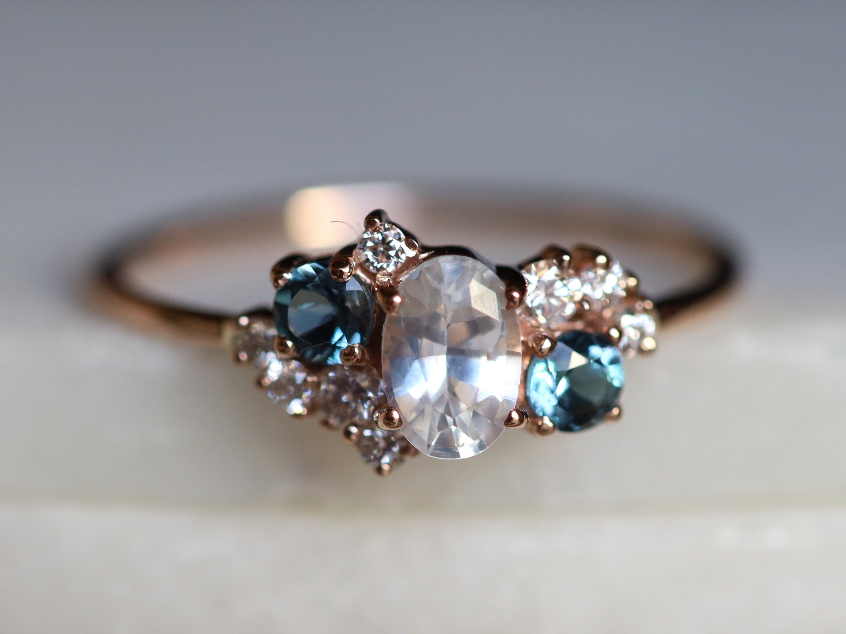 Sapphire Cluster Engagement Ring | White Sapphire Diamond Cluster Ring | Topaz Cluster Ring -