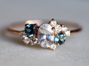 Sapphire Cluster Engagement Ring | White Sapphire Diamond Cluster Ring | Topaz Cluster Ring -