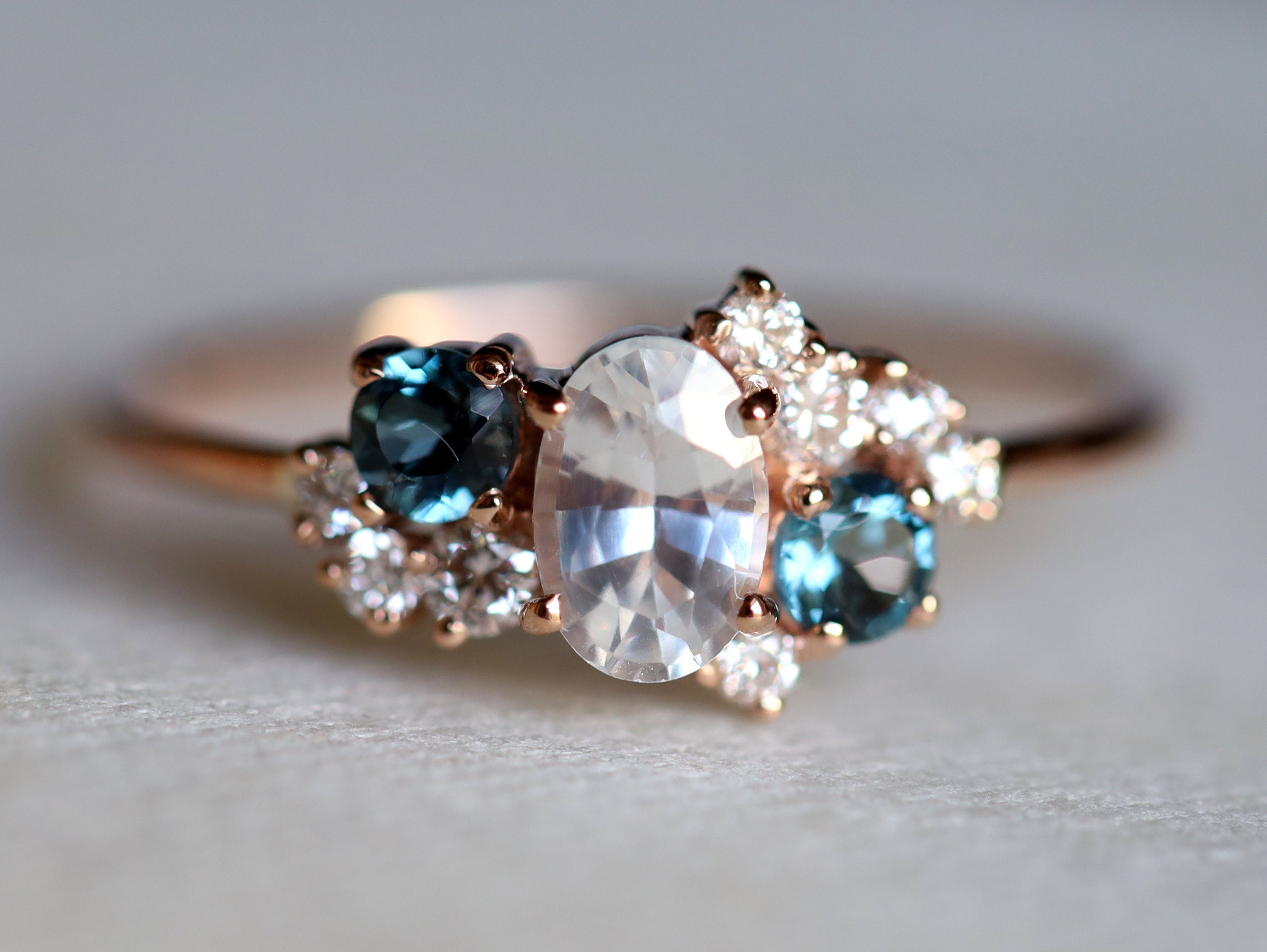 Sapphire Cluster Engagement Ring | White Sapphire Diamond Cluster Ring | Topaz Cluster Ring -