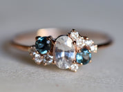 Sapphire Cluster Engagement Ring | White Sapphire Diamond Cluster Ring | Topaz Cluster Ring -