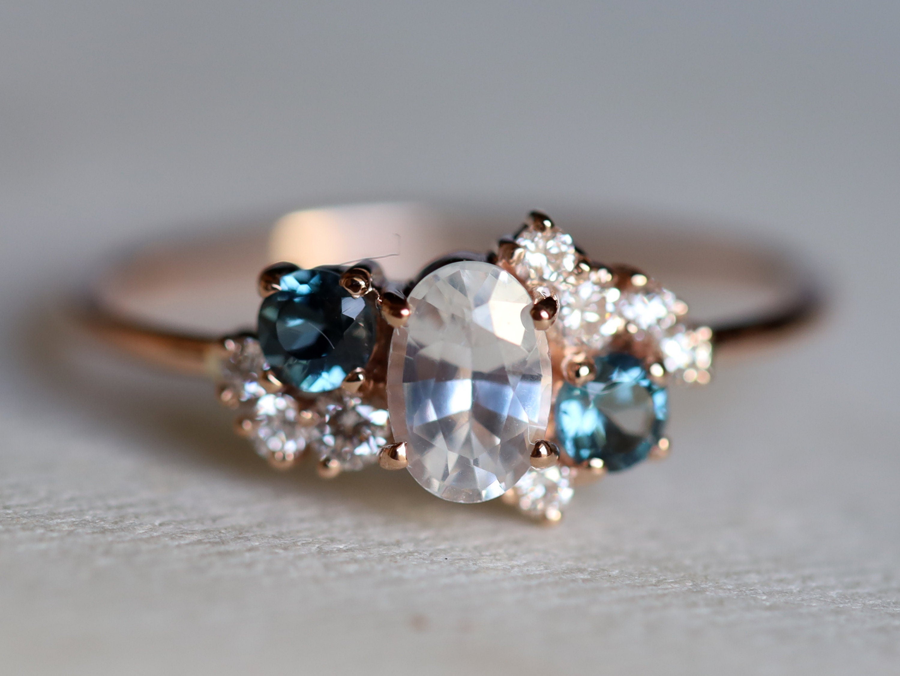 Sapphire Cluster Engagement Ring | White Sapphire Diamond Cluster Ring | Topaz Cluster Ring -