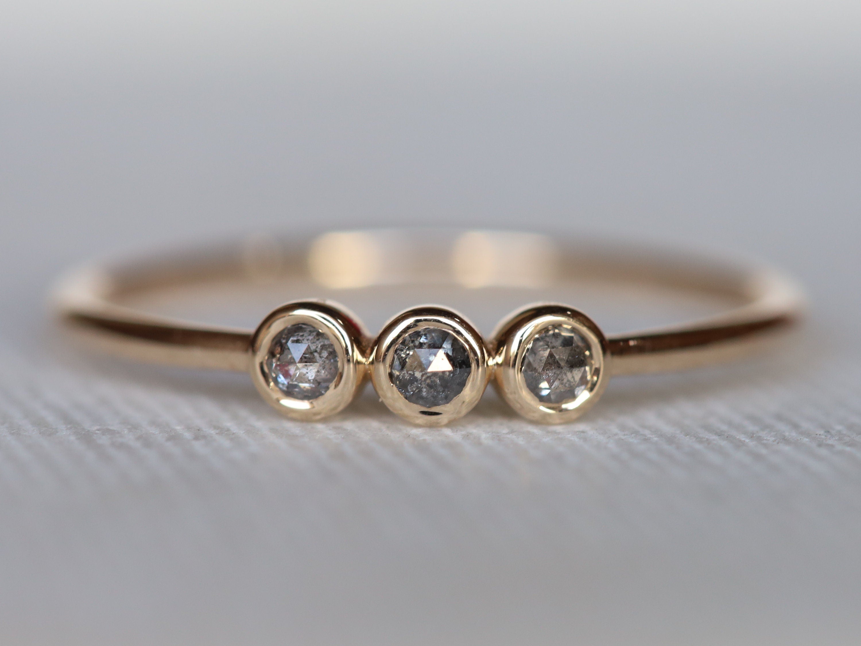 Grey Diamond Ring | Salt & Pepper Stacking Ring | Dainty Minimalist Bezel Design -