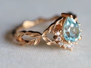 Art Deco Aquamarine Engagement Ring | Twig & Pear Cut Aquamarine Ring -