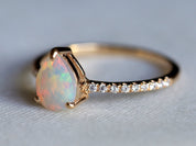 Opal Engagement Ring | Rose Gold Fire Opal Pear Cut Ring | Unique Bridal Anniversary Ring -