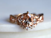 Morganite Engagement Ring | Pear-Cut Twig Design in Rose Gold | Peach Diamond Accent -