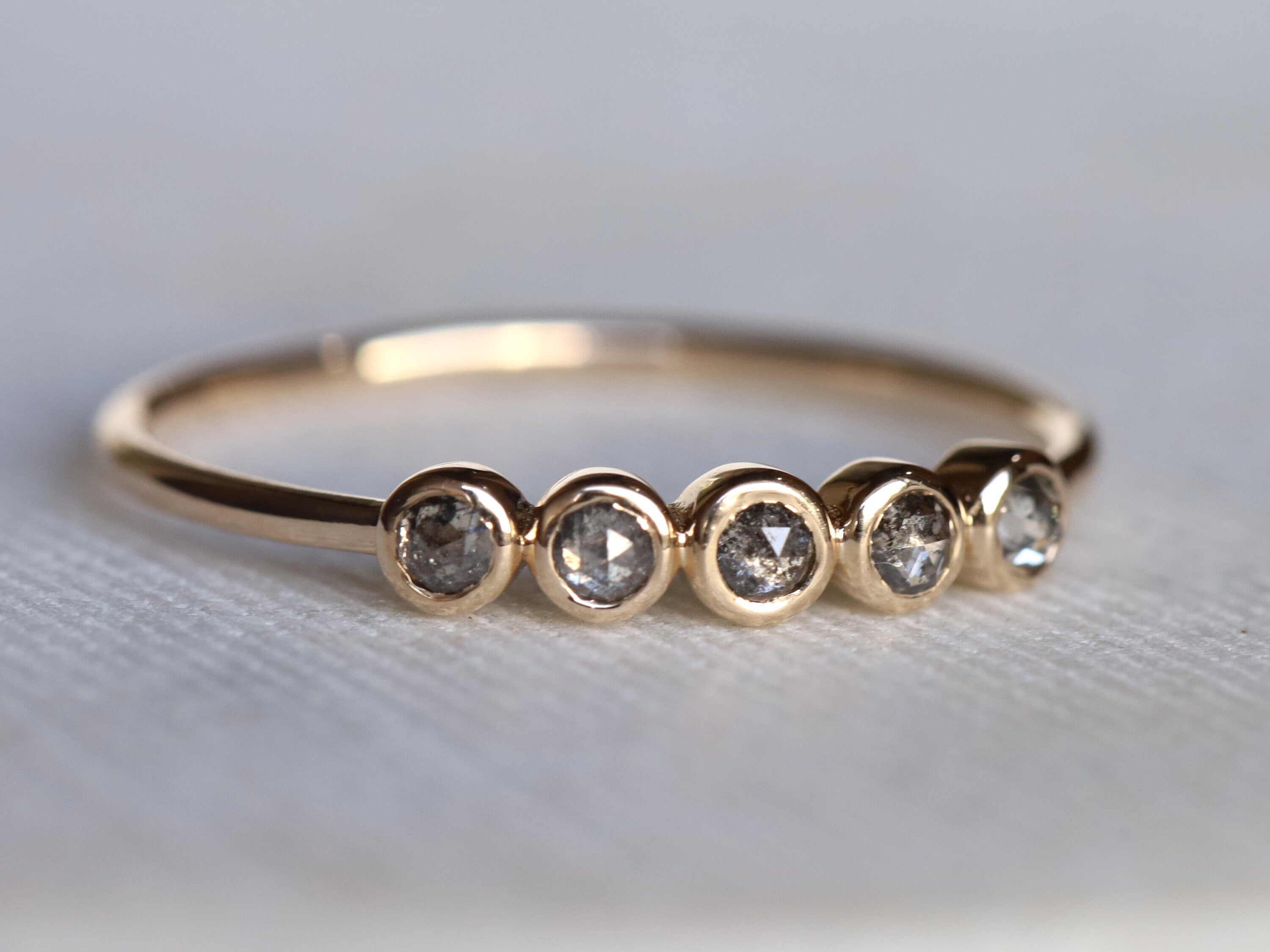 Gray Diamond Ring | Salt and Pepper | Bezel Set Wedding Ring | Minimal Diamond -
