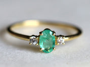 Emerald Stacking Ring | May Birthstone Engagement Ring | Moissanite & Emerald -