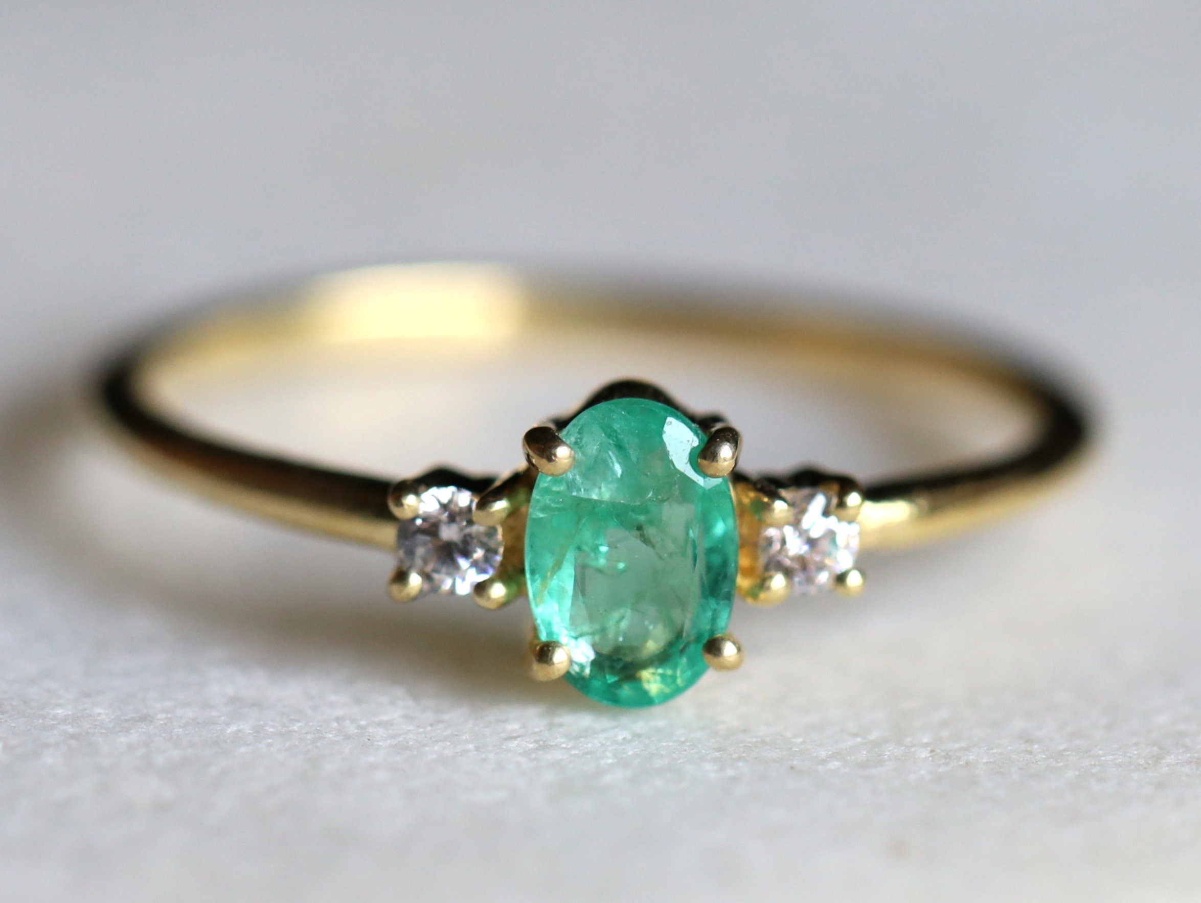 Emerald Stacking Ring | May Birthstone Engagement Ring | Moissanite & Emerald -