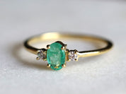 Emerald Stacking Ring | May Birthstone Engagement Ring | Moissanite & Emerald -