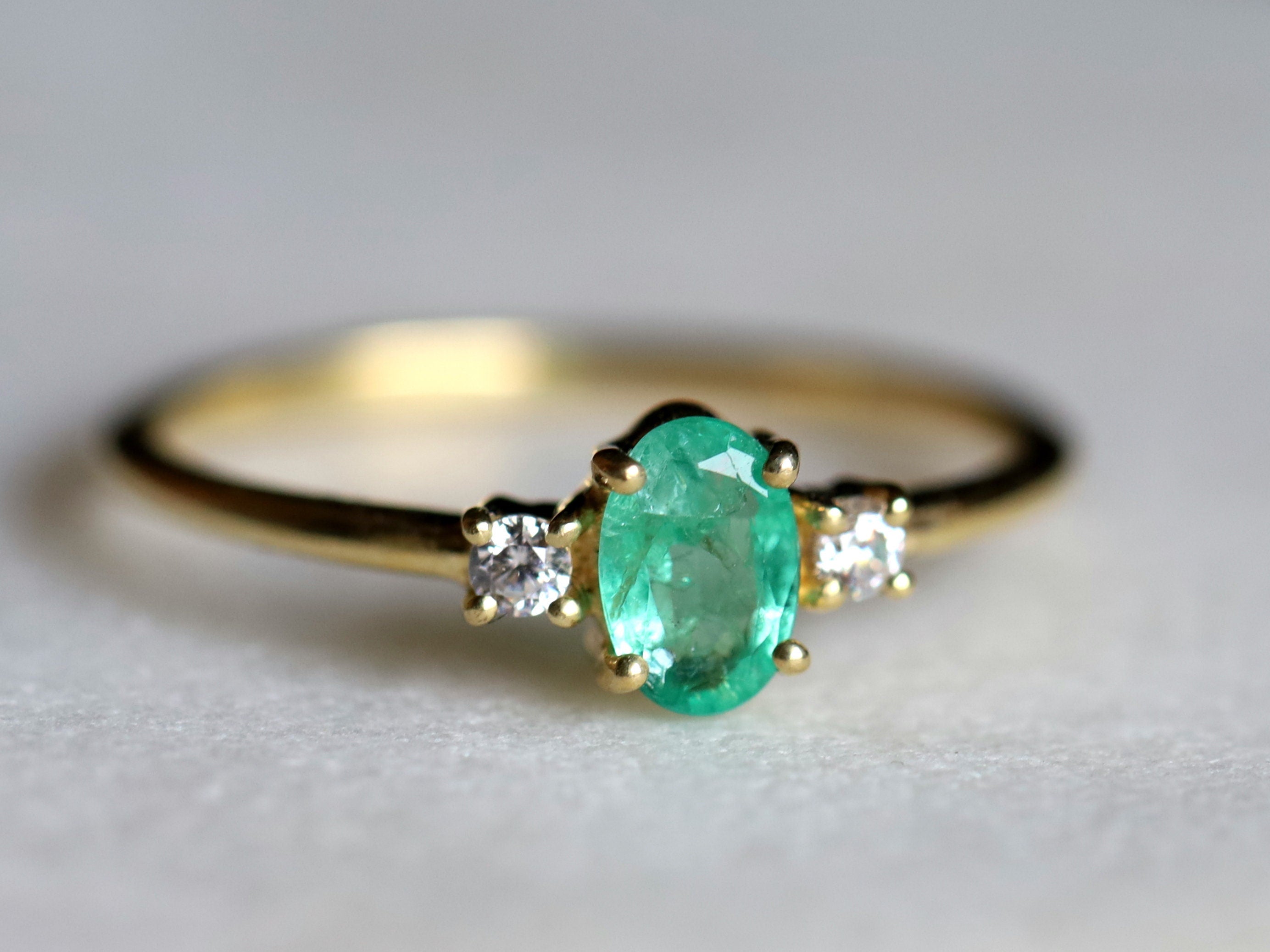 Emerald Stacking Ring | May Birthstone Engagement Ring | Moissanite & Emerald -