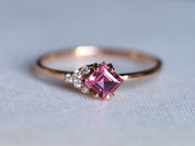 Pink Tourmaline Cluster Engagement Ring | Tourmaline & Diamond -