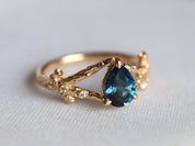 London Blue Topaz Twig Ring | Pear Cut Topaz Engagement Ring | December Birthstone Ring -