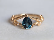 London Blue Topaz Twig Ring | Pear Cut Topaz Engagement Ring | December Birthstone Ring -