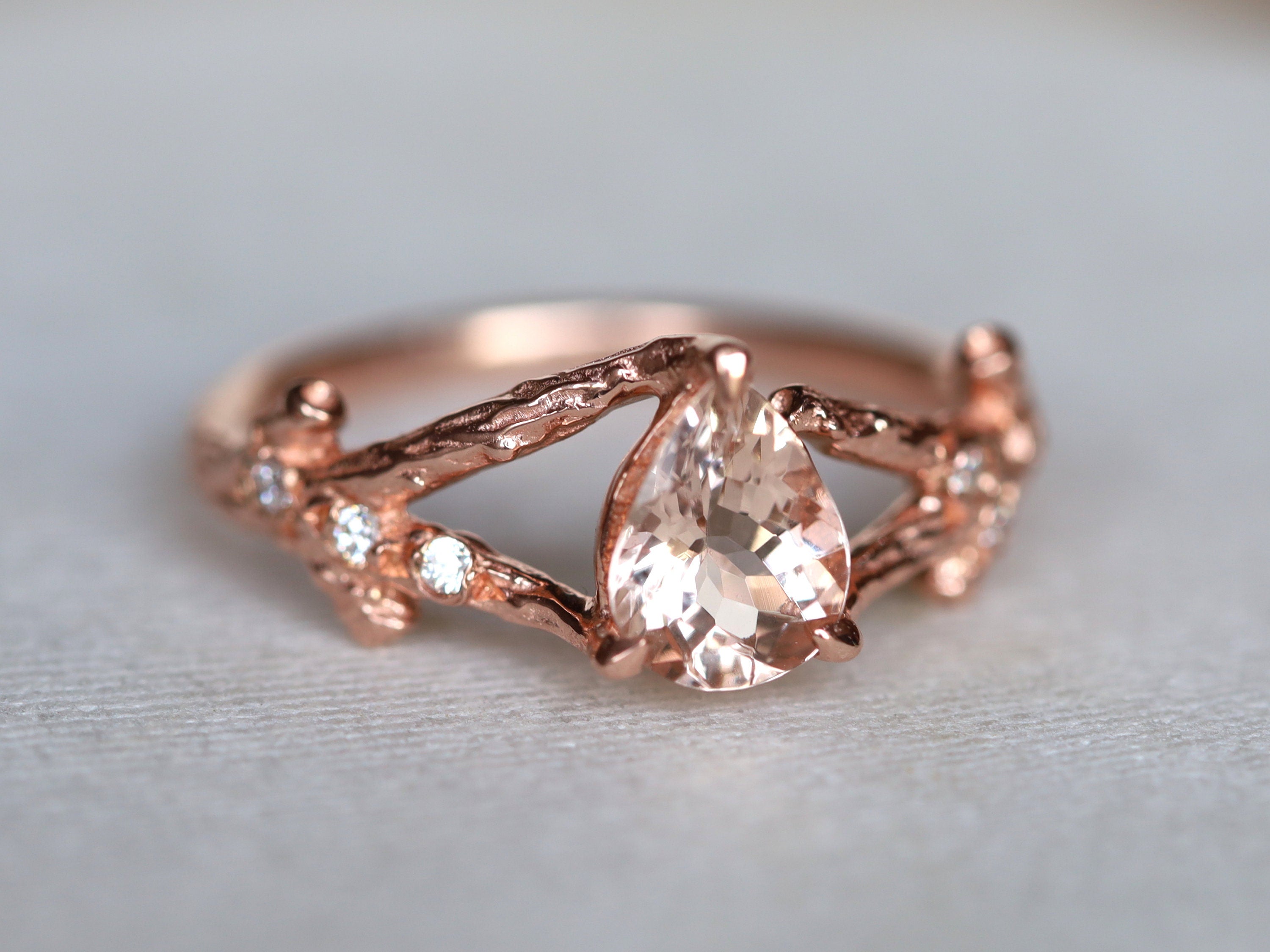 Morganite Engagement Ring | Rose Gold Pear Cut Morganite Ring | March Birthstone Ring -