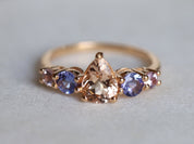 Morganite Engagement Ring | Pink Sapphire Tanzanite Cluster Ring | Five Stone Ring -