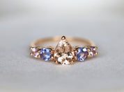 Morganite Engagement Ring | Pink Sapphire Tanzanite Cluster Ring | Five Stone Ring -