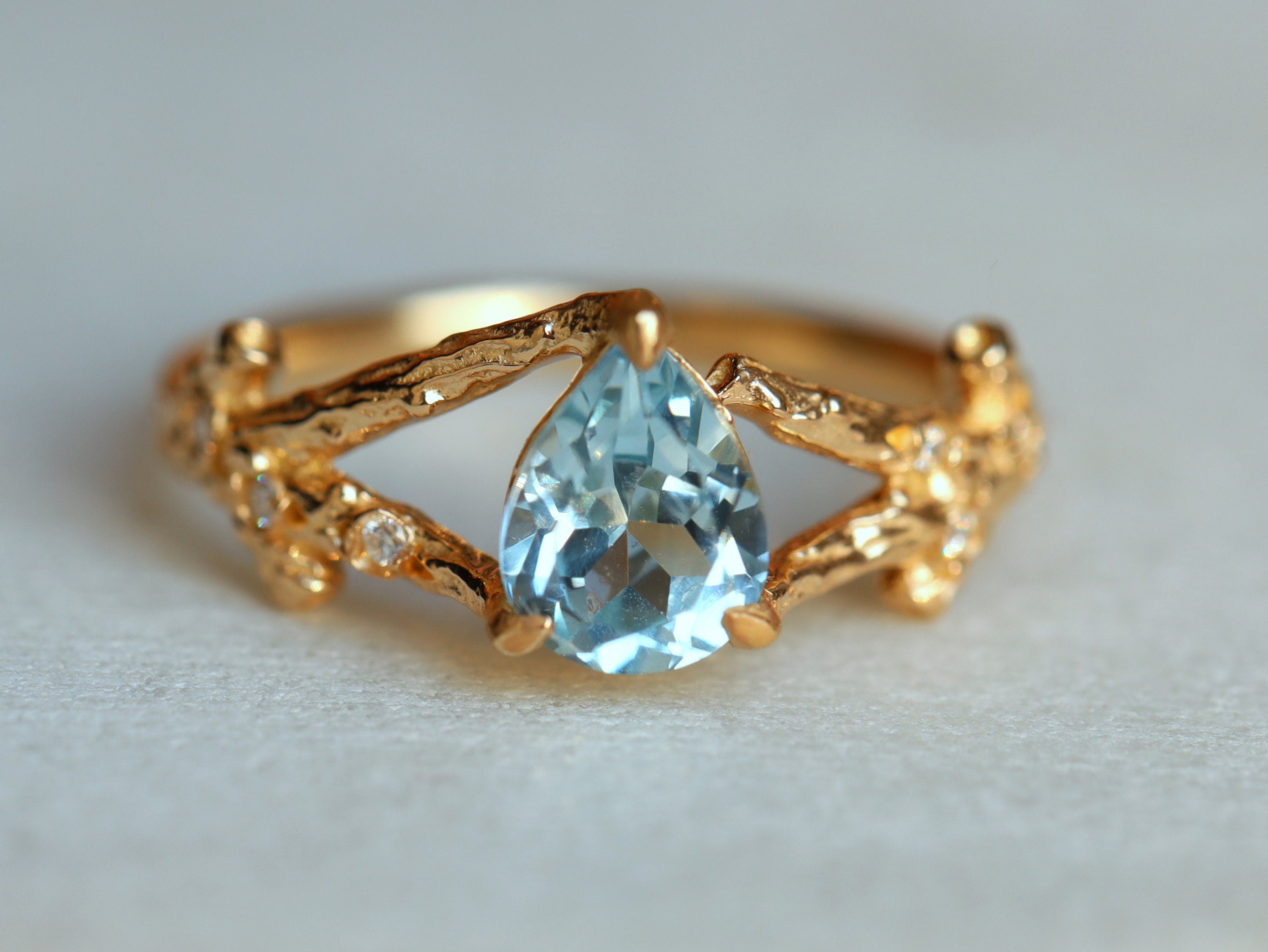Aquamarine Engagement Ring | Twig Engagement Ring | Pear Cut Aquamarine | March Birthstone -