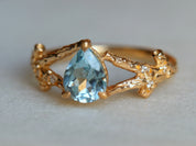 Aquamarine Engagement Ring | Twig Engagement Ring | Pear Cut Aquamarine | March Birthstone -